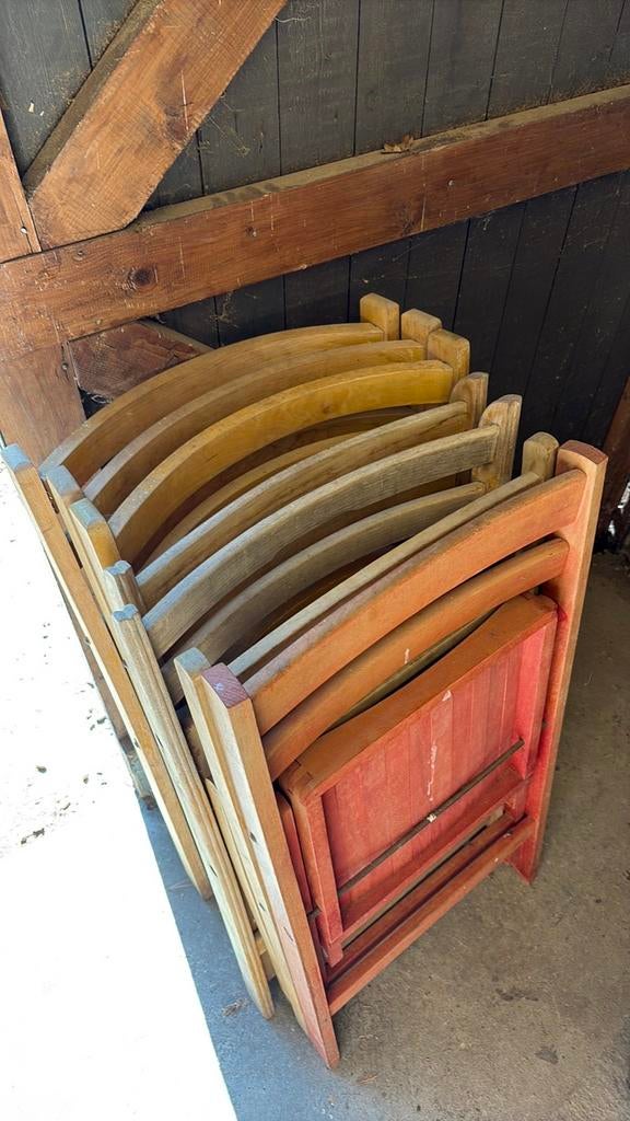 7 stuks antieke vintage houten tuinstoelen, Ophalen