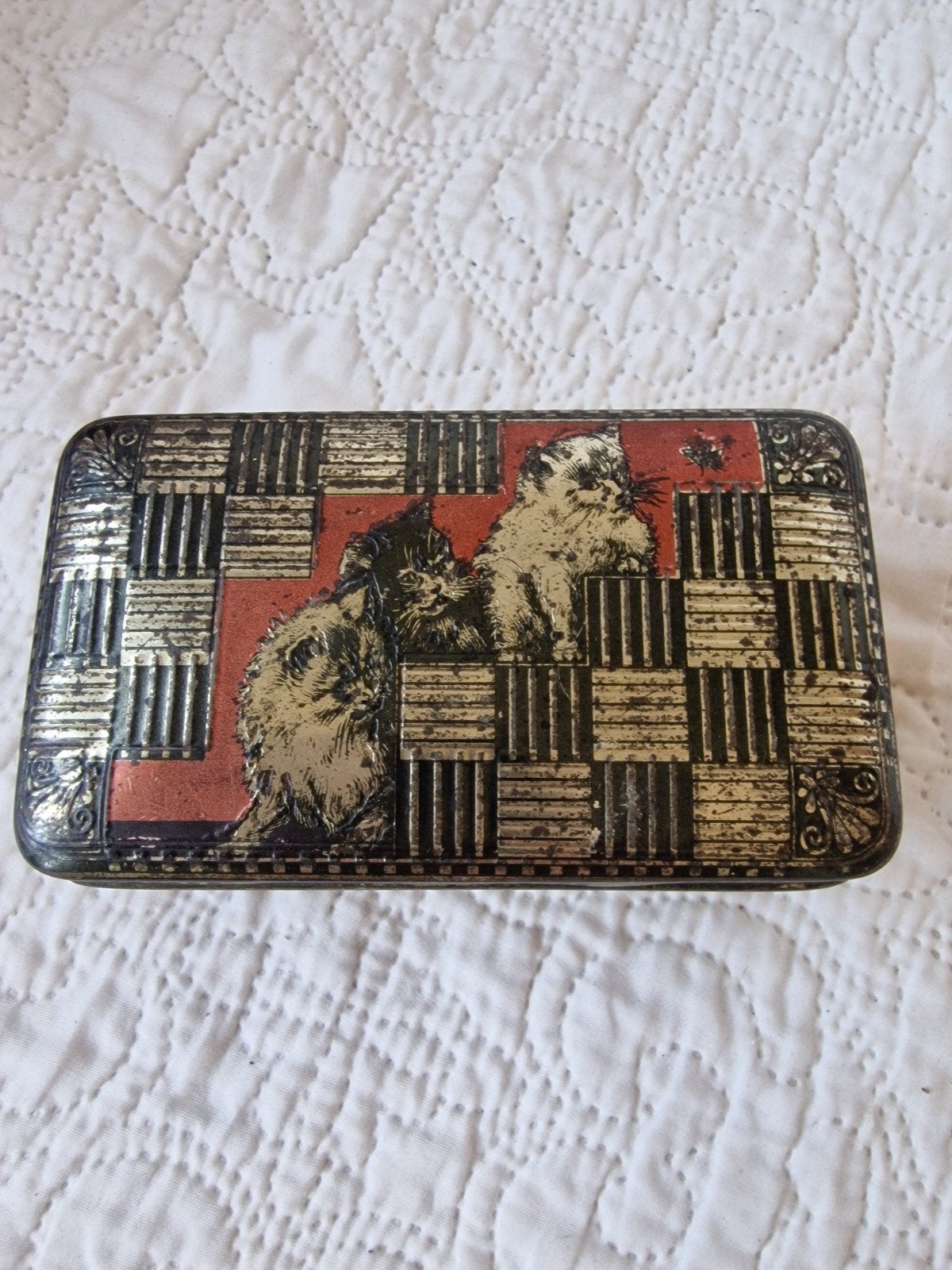 Vintage blikken trommel met katten en honden, Verzamelen, Blikken, Ophalen of Verzenden