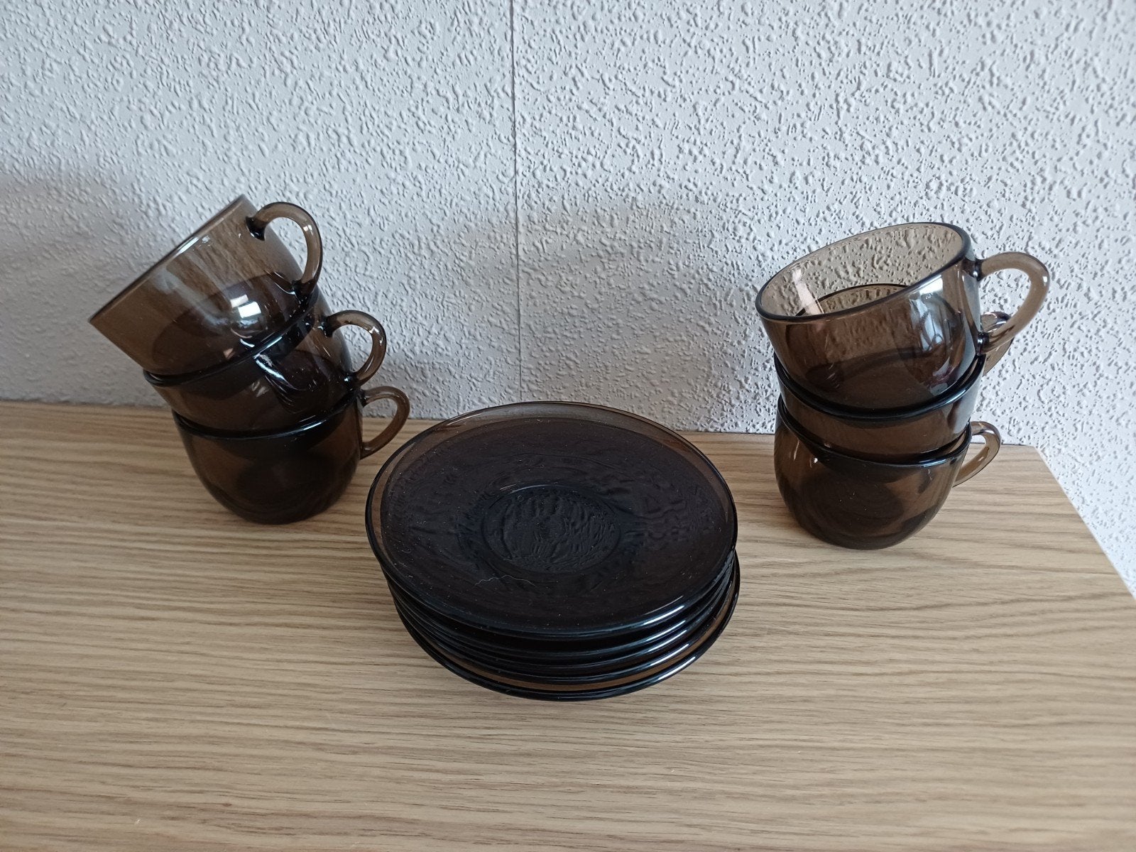 Rookglas kop&schotels.
6 Stuks.
Vintage, Huis en Inrichting, Keuken | Servies, Gebruikt, Ophalen of Verzenden, Glas, Overige stijlen