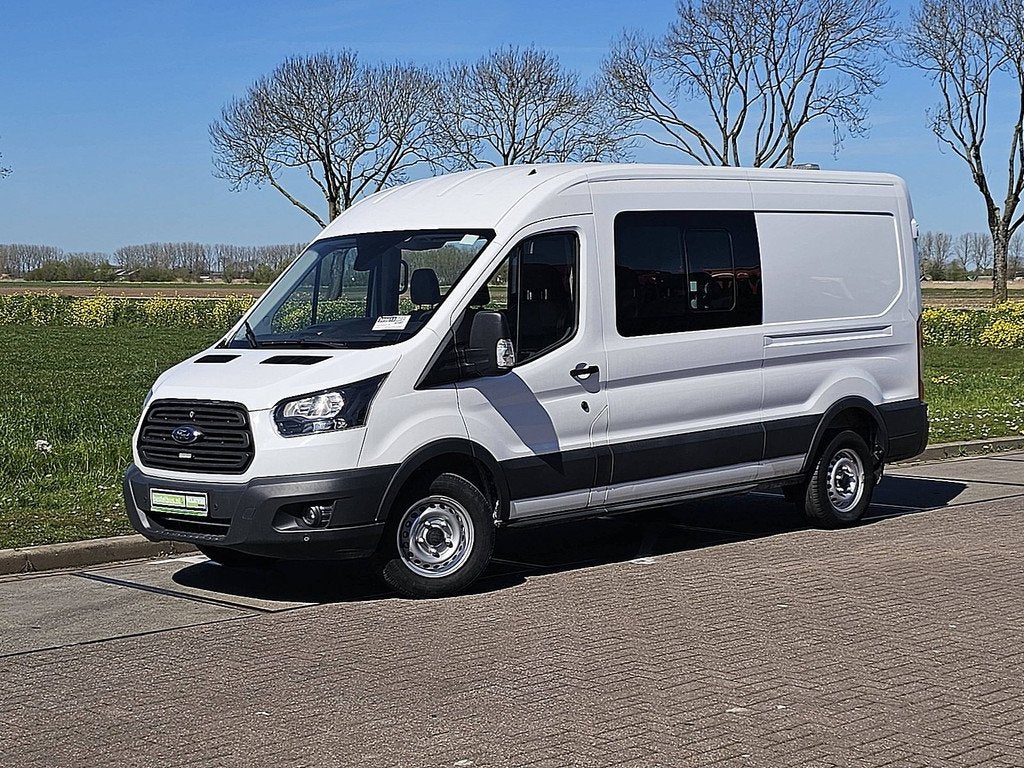 FORD TRANSIT 350 ac dubb cabine euro6, Auto's, Bestelauto's, Euro 6, 4 cilinders, Wit, Leder