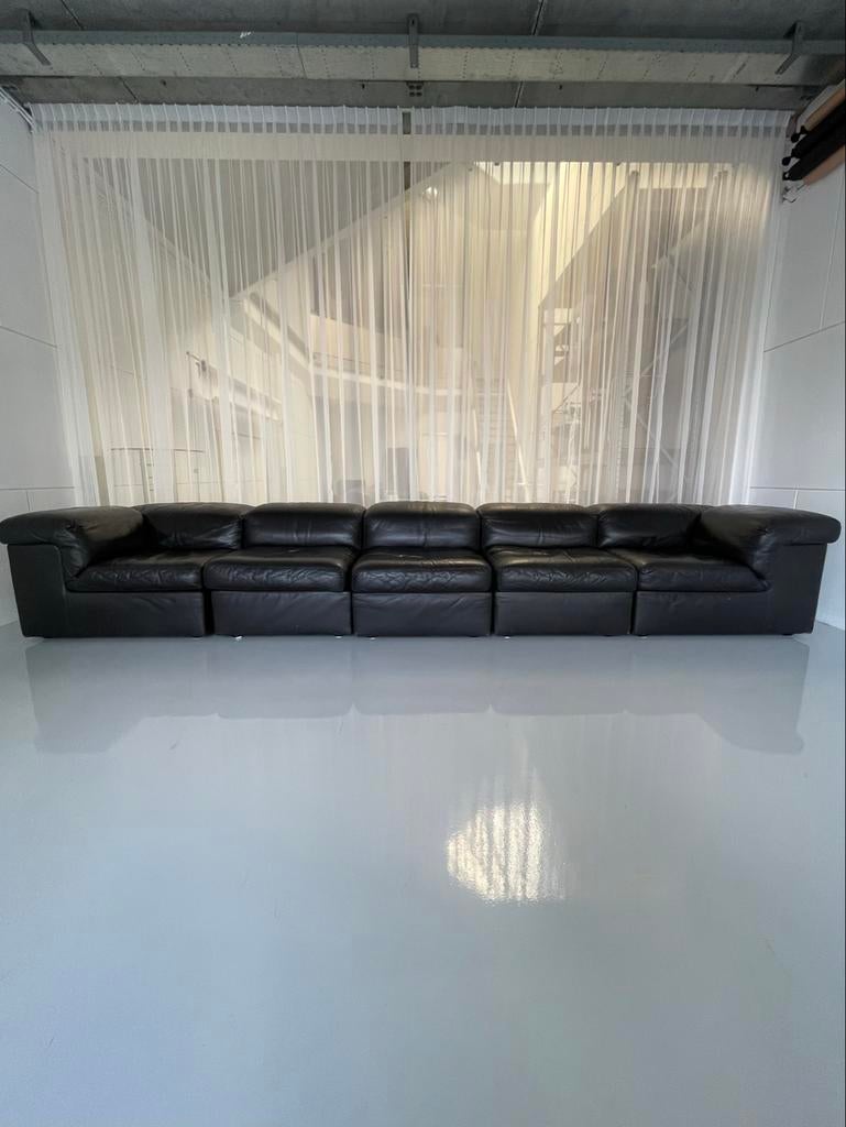 Vintage Durlet Zwarte Leren bank - Modulair Design 1970, Ophalen, Redesign, Gebruikt, Aalsmeer