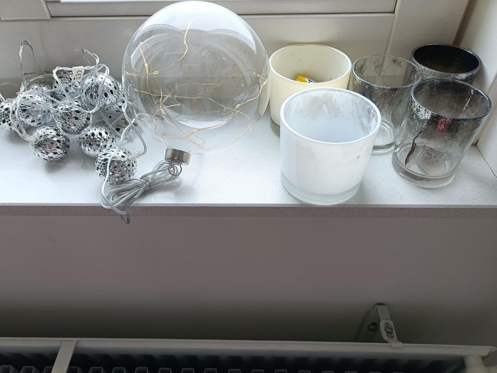 Kerstverlichting en glazen voor waxinelichtjes, Ophalen, Overige materialen, Gebruikt, Kandelaar