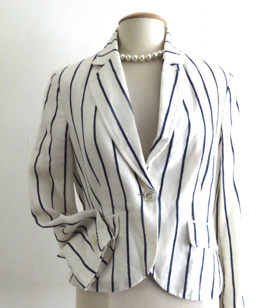 Linnen blazer met inkt-blauwe streep van JO&CO mt 42, Josephine & Co, Overige kleuren, Verzenden, Maat 42/44 (L)