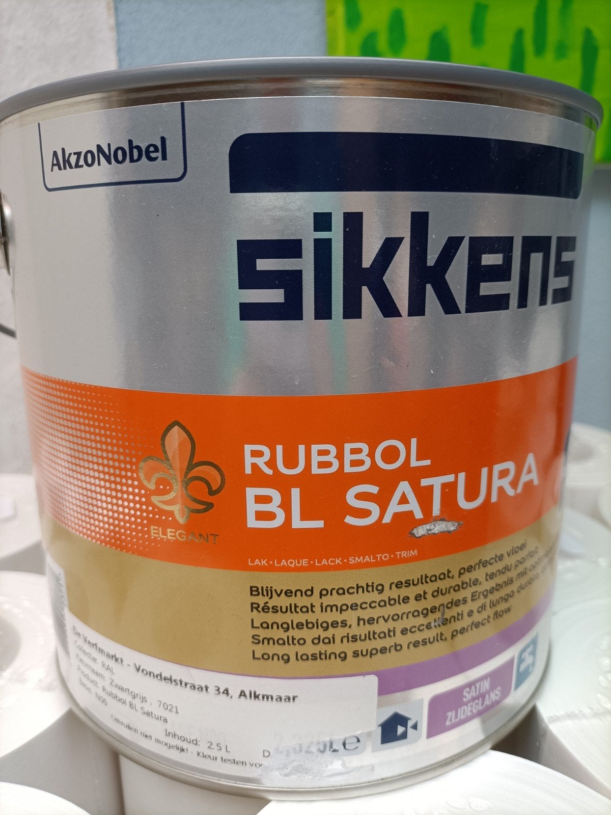 Sikkens Rubbol BL Satura Zijdeglans Lak - Ral 7021- 2.5L, Nieuw, Ophalen of Verzenden, Lak, Grijs