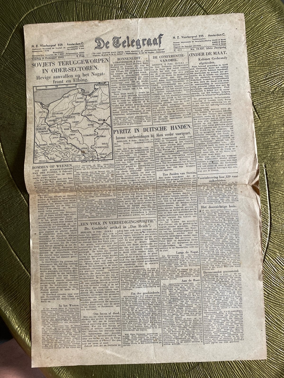 De Telegraaf - Vrijdag 9 Februari 1945 - Oorlogseditie, Ophalen of Verzenden, Gelezen, Krant