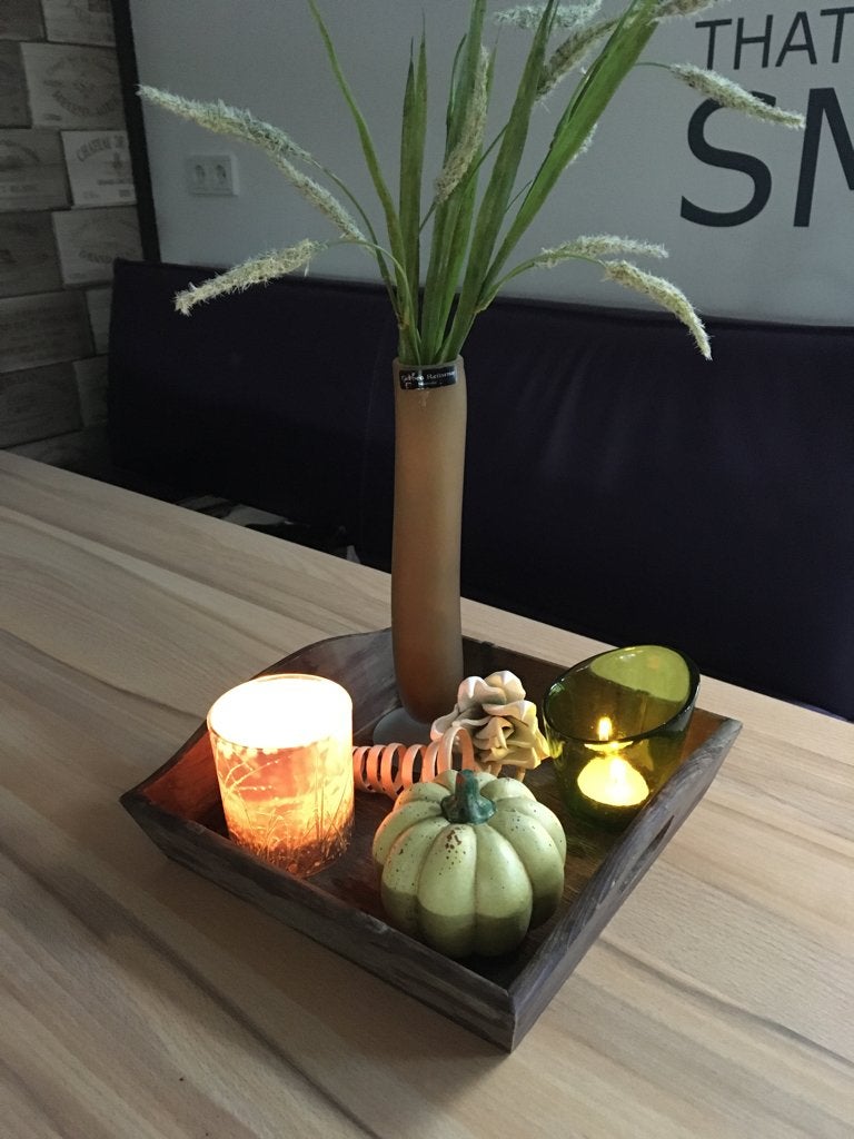 vaas kaars dienblad hout pompoen aardewerk plus decoratie, 24 cm, Bruin, Ophalen of Verzenden, Glas
