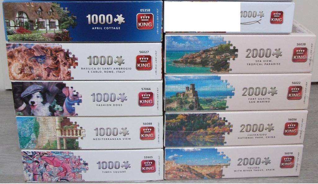 Diverse *** PUZZELS KING *** 10 stuks, Ophalen of Verzenden, 500 t/m 1500 stukjes, Zo goed als nieuw, Legpuzzel