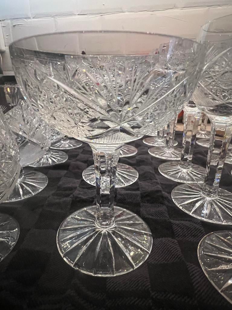 Prachtig 42-delig geslepen kristallen glasservies, Ophalen, Glas of Glazen, Gebruikt, Glas