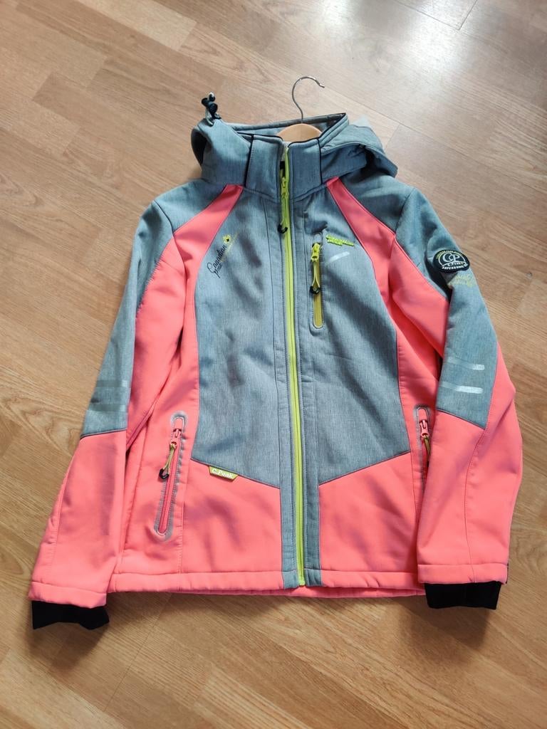 Roze/grijs kinderjas maat 36 met geel groene details, Ophalen of Verzenden, Zo goed als nieuw, Maat 36 (S), Canadian Peak