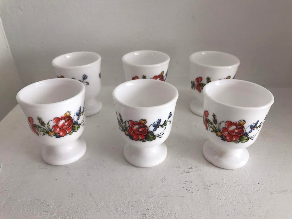 Eierdoppen bloem melkglas Arcopal Frankrijk vintage, Verzamelen, Retro, Ophalen of Verzenden, Huis en Inrichting