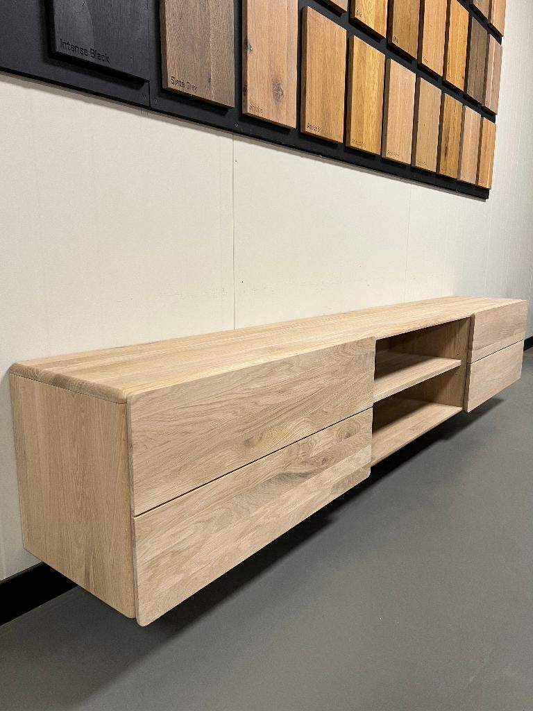 Luxe Massief Eiken TV meubel 240&300cm, Huis en Inrichting, Kasten | Televisiemeubels, Ophalen, Eikenhout, Nieuw, De iisbaan 10L