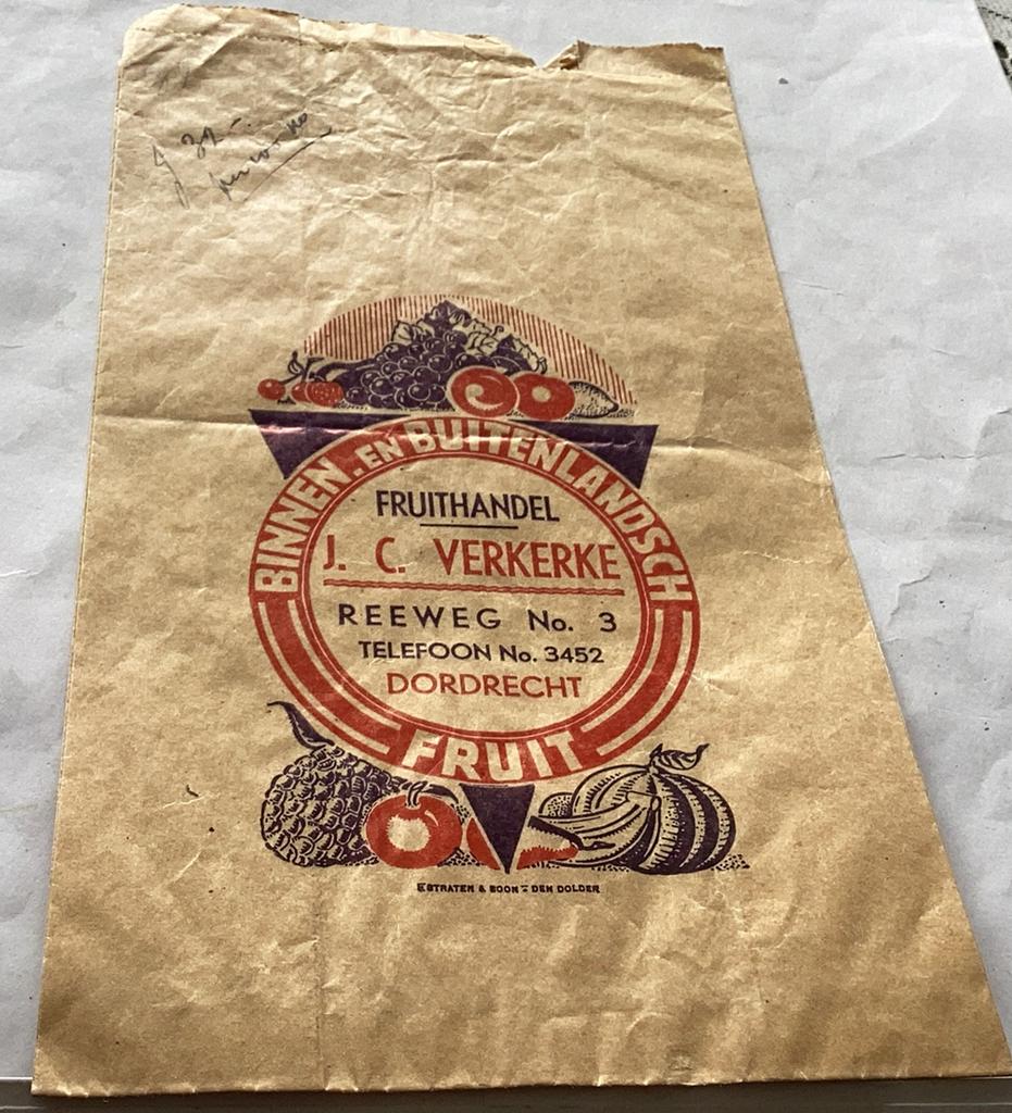 Dordrecht oud zakje fruithandel j c Verkerke afm is 14x27cm, Verzamelen, Efteling, Ophalen of Verzenden, Zo goed als nieuw, Overige typen