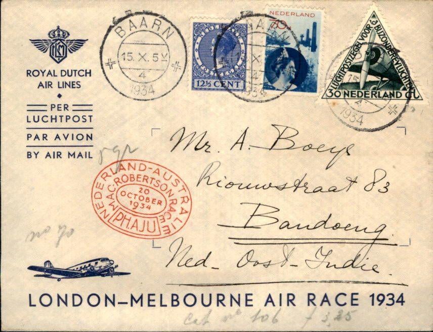 London - Melbourne - Frankering - 1934, Ophalen of Verzenden, Envelop