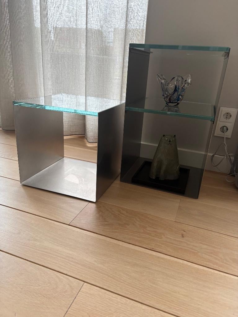 Bijzettafel 2 stuks van Metaform, Huis en Inrichting, Tafels | Bijzettafels, Minder dan 55 cm, Gebruikt, Vierkant, Glas
