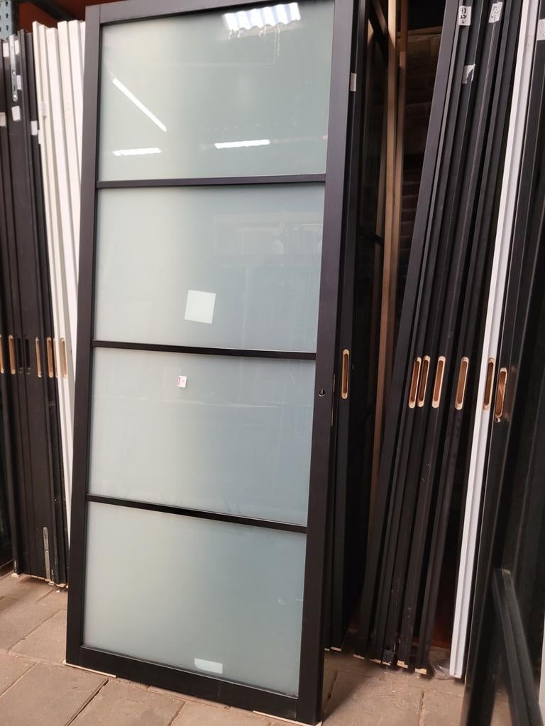 93x231,5cm binnendeur opdek R Staal look zwart mat glas SK48, Ophalen, Zevenaar, 80 tot 100 cm, Binnendeur
