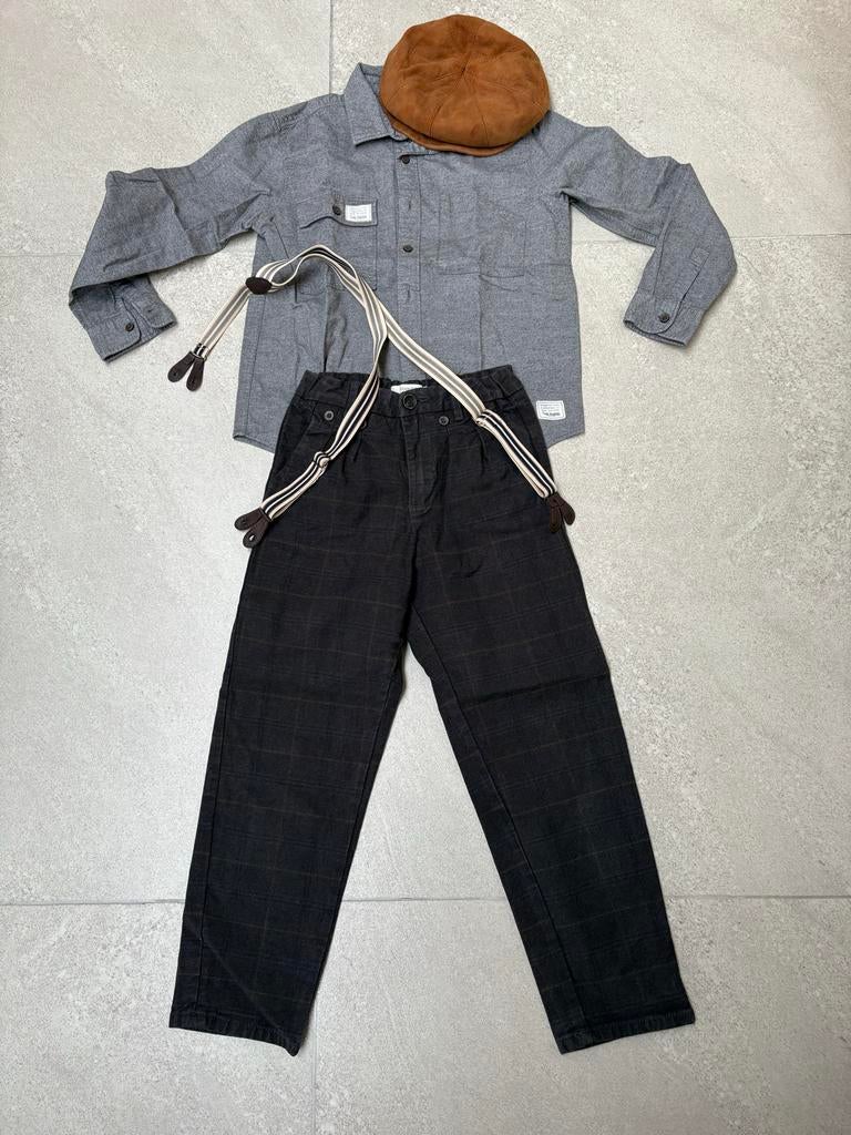 Boerenbruiloft Overhemd, Broek & Bretels met pet, Ophalen of Verzenden, Zo goed als nieuw, 134 t/m 140, Jongen