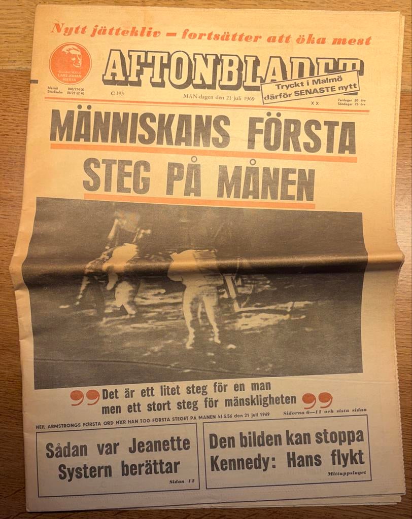 Zweedse krant maanlanding 1969 - Aftonbladet, Ophalen of Verzenden, 1960 tot 1980, Buitenland, Krant