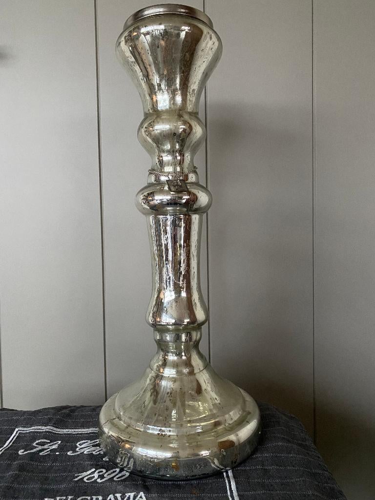 Kandelaar van glas - oud zilver, Ophalen, Overige materialen, Overige kleuren, 50 tot 75 cm