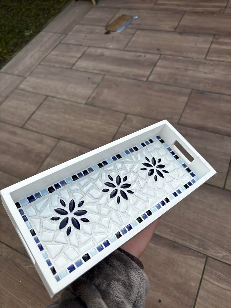 Handgemaakt Mozaïek werk Blauw/Wit 13x30cm, Ophalen