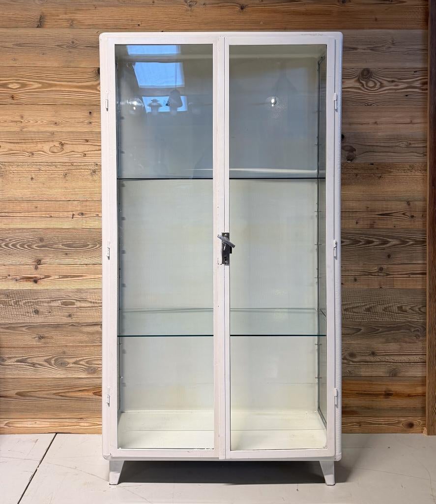Medicijnkast, Vitrinekast, Apothekerskast, Vintage kast, Glas, 150 tot 200 cm, 25 tot 50 cm, Gebruikt