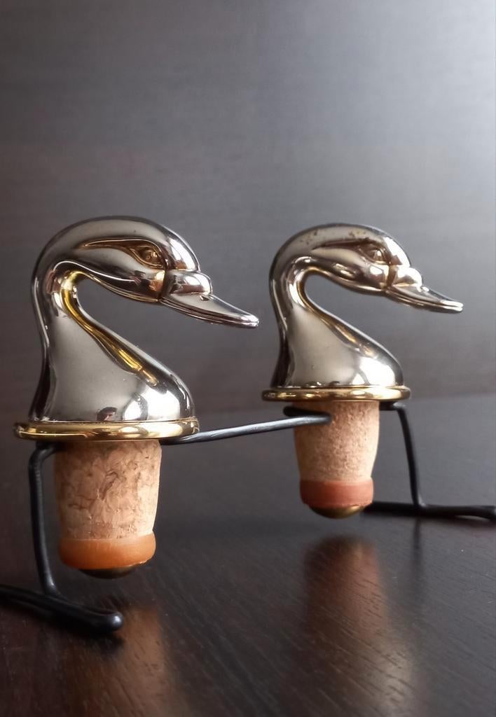 Set van 2 zwanen wijnstoppers–Verzilverde bronzen sculpturen, Ophalen of Verzenden