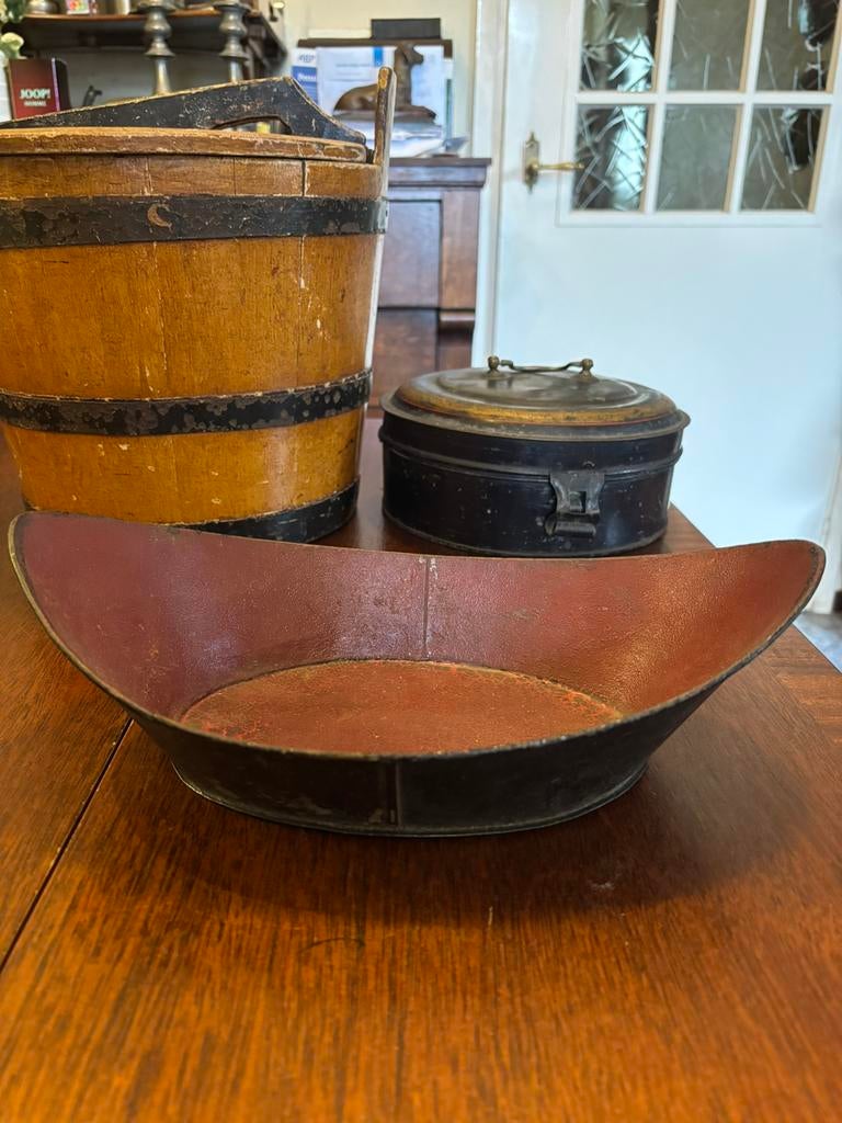 Volkskunst antieke ovale tool ware schaal, Ophalen of Verzenden