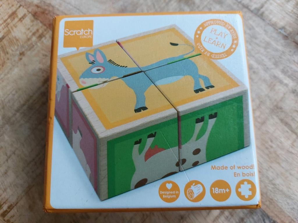 Scratch blokken puzzel hout dieren, Kinderen en Baby's, Speelgoed | Houten speelgoed, Ophalen of Verzenden, Gebruikt, Overige typen