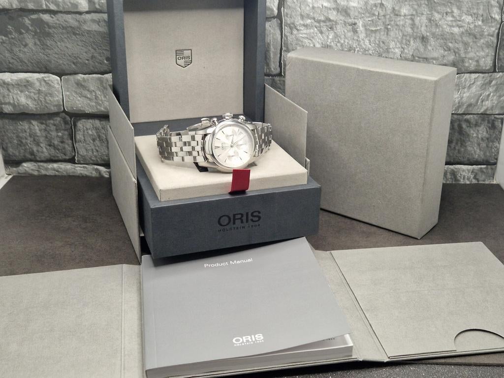 Oris Artelier chronograph automatic, watch + box, Overige merken, Staal, Staal, Polshorloge