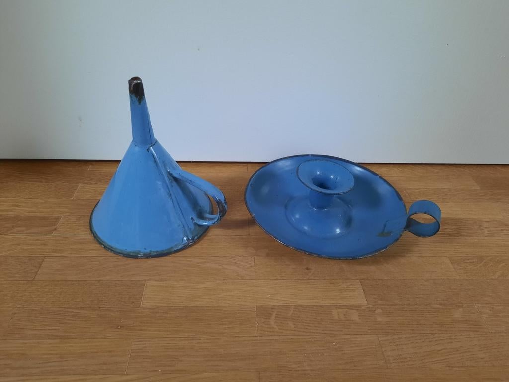 Deens emaille trechter en blaker, Antiek en Kunst, Ophalen of Verzenden