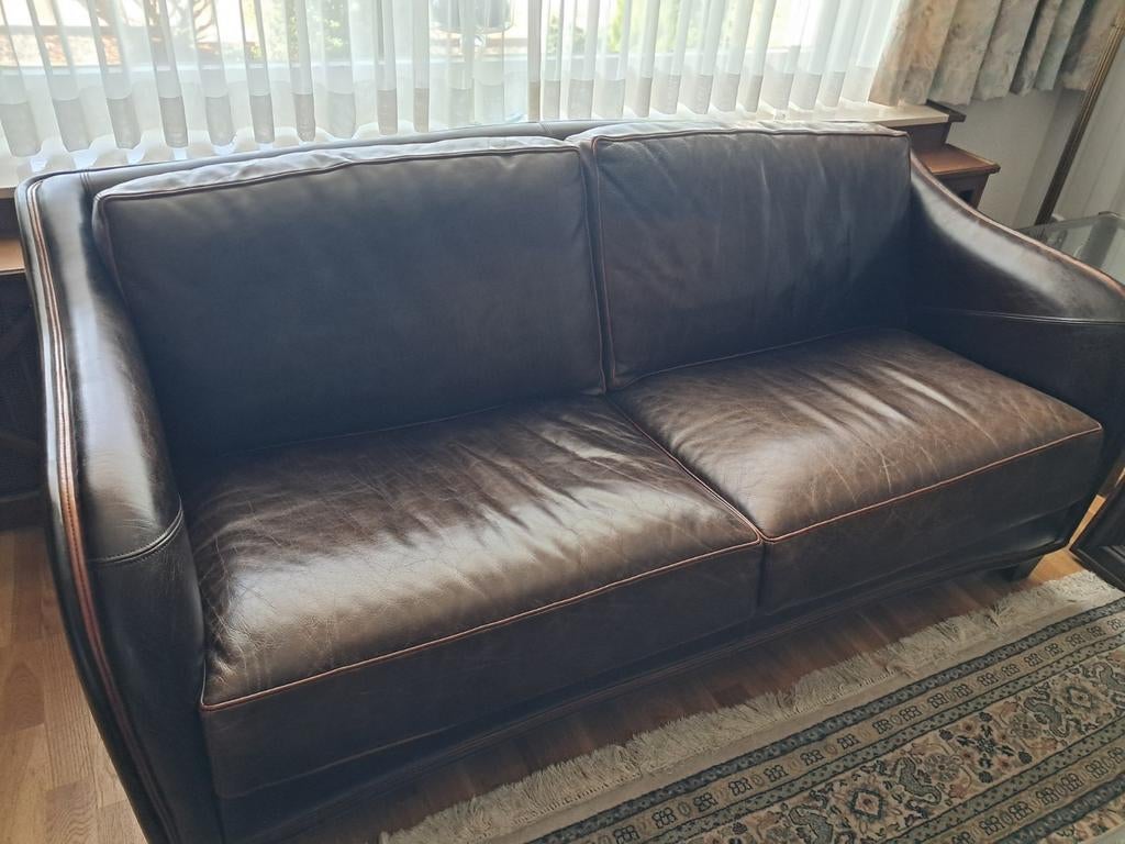 Art deco 2 banken, stoel en  hocker Mol en Geurts., Ophalen, 75 tot 100 cm, Leer