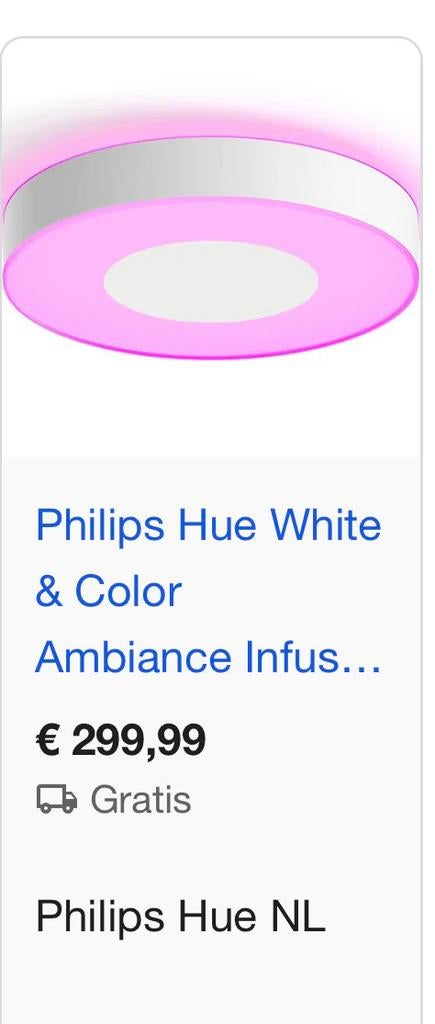 Philips Hue White & Color Ambiance Infuse Plafondlamp, Ophalen of Verzenden, Zo goed als nieuw, Kunststof, Luxe,rustgevend