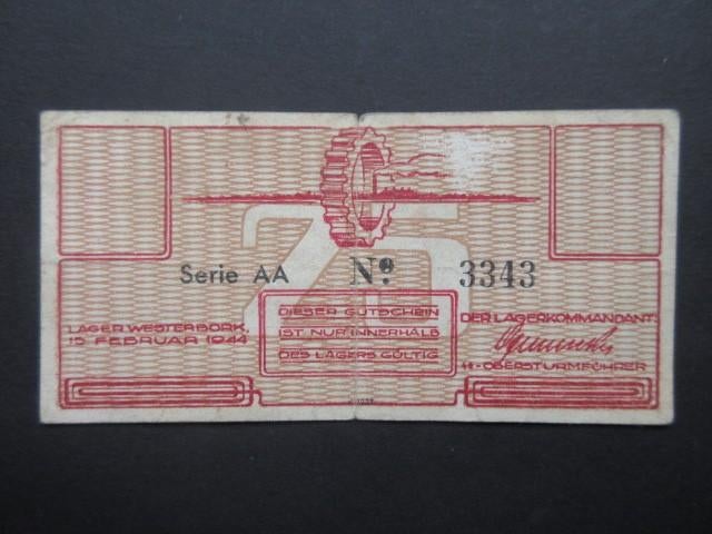 25 Cent 1944 Westerbork Kampgeld (03) WW2, Verzenden, Overige soorten, Nederland, Overige typen