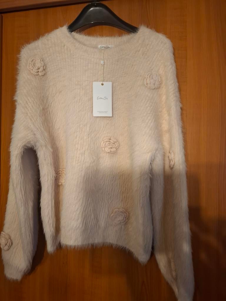 Poederroze Fluffy Trui met Rozen - Maat L Cottonclub, Maat 42/44 (L), Nieuw, Ophalen of Verzenden, Roze