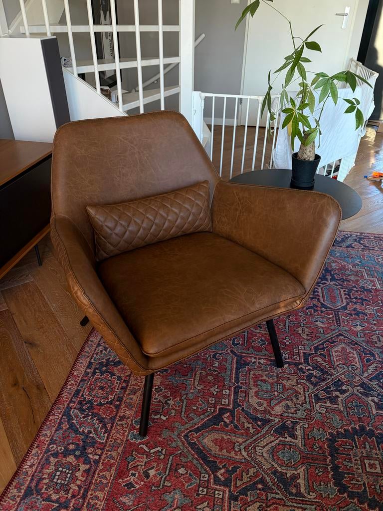 Woood Fauteuil bruin kunstkleer, Ophalen, Zo goed als nieuw, Overige materialen, 75 tot 100 cm