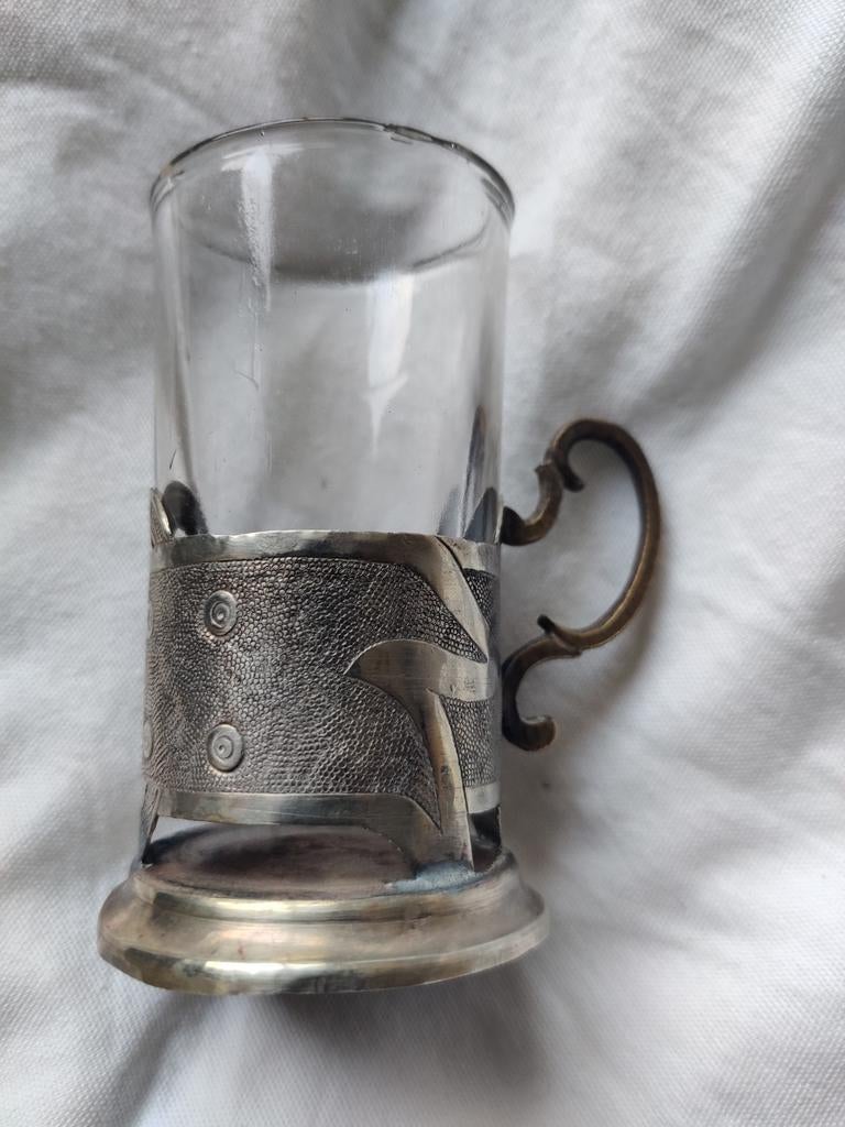 Antieke theeglas houder, Verzamelen, Glas en Borrelglaasjes, Gebruikt, Overige typen, Ophalen of Verzenden