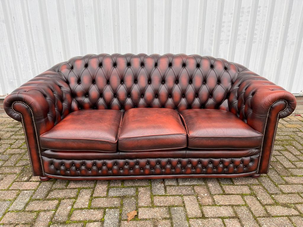 Springvale Chesterfield bank roodbruin GRATIS BEZORGD, 125 cm of meer, Leer, Ophalen of Verzenden, Zo goed als nieuw
