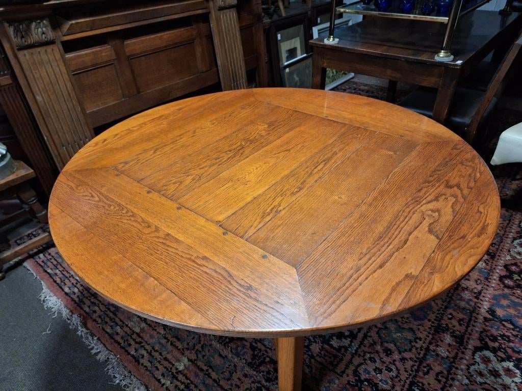Ronde Shuitema tafel in eik, Huis en Inrichting, Tafels | Eettafels, Ophalen, Zo goed als nieuw, 100 tot 150 cm, 100 tot 150 cm