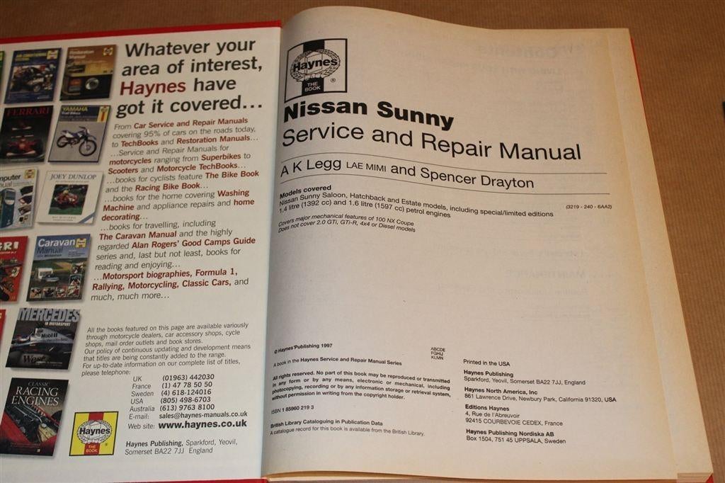 Haynes Werkplaatshandboek Nissan Sunny [1991-1995] ENG, Verzenden