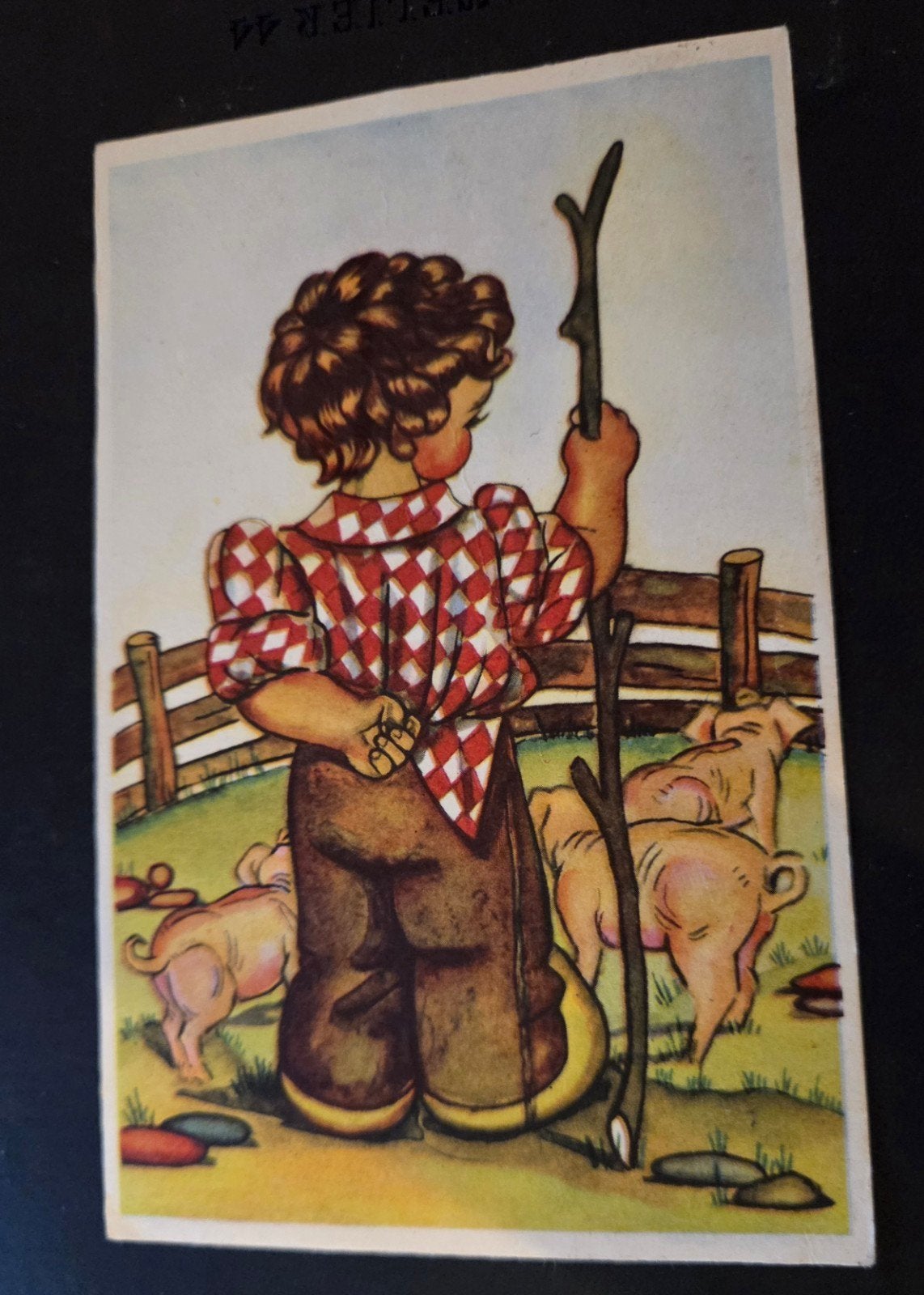 Jongen met Varkens (1959), Verzamelen, Ansichtkaarten | Themakaarten, Verzenden, 1940 tot 1960, Gelopen, Kinderen