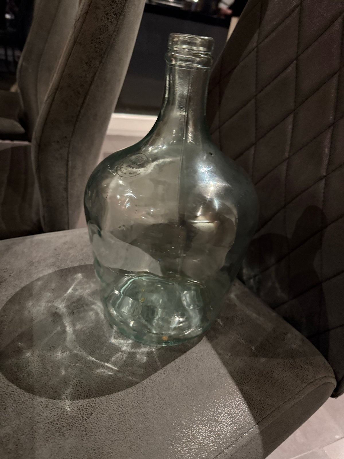 Grote glazen fles / vaas van gerecycled glas, Ophalen, Gebruikt, Glas, Groen