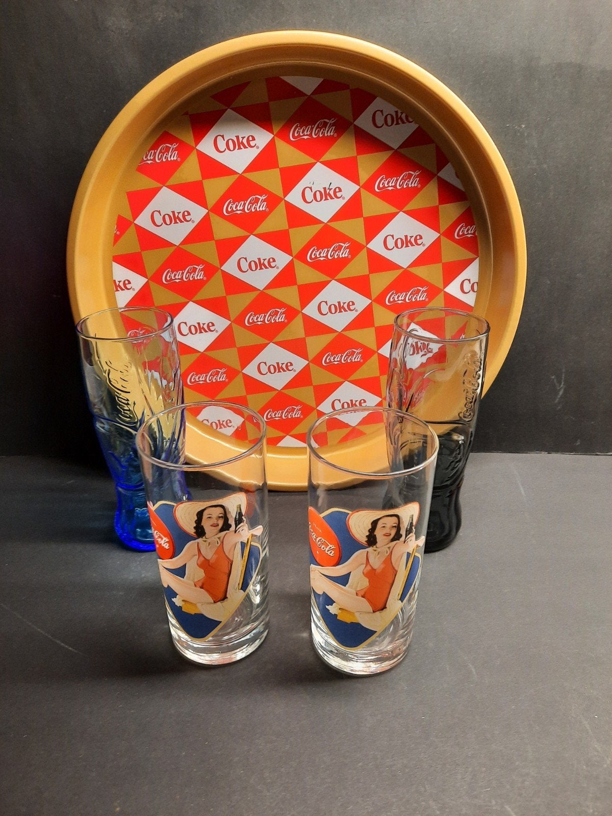 Vintage Coca-Cola Collectie: Glazen, Dienblad & Flesje, Onbekend, Ophalen of Verzenden, Zo goed als nieuw, Onbekend
