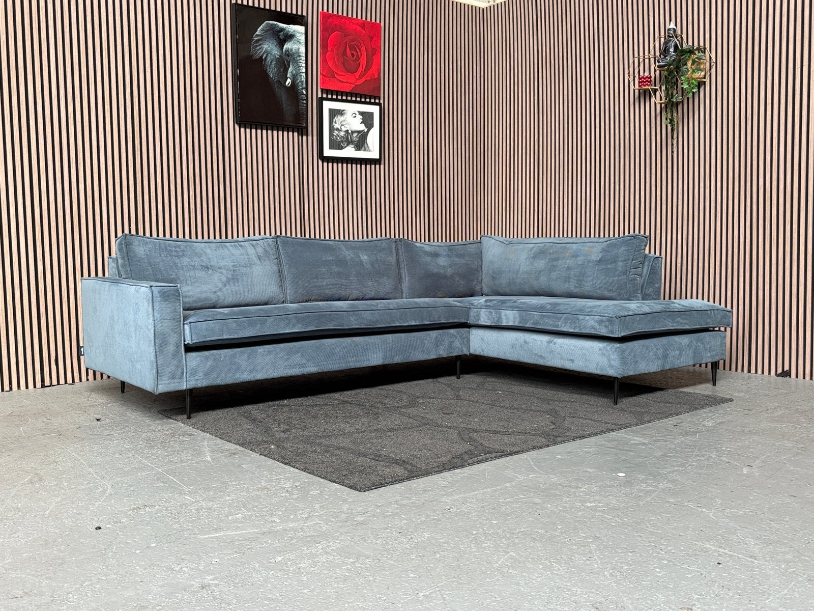GRATIS LEVERING Hoekbank Ribstof Blauw 280x195 GEREINIGD