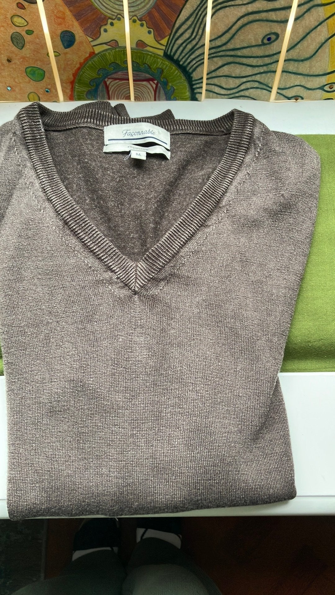 Façonnable bruine dunne wollen herentrui. Maat M, Kleding | Heren, Ophalen of Verzenden, Zo goed als nieuw, Maat 48/50 (M), Bruin