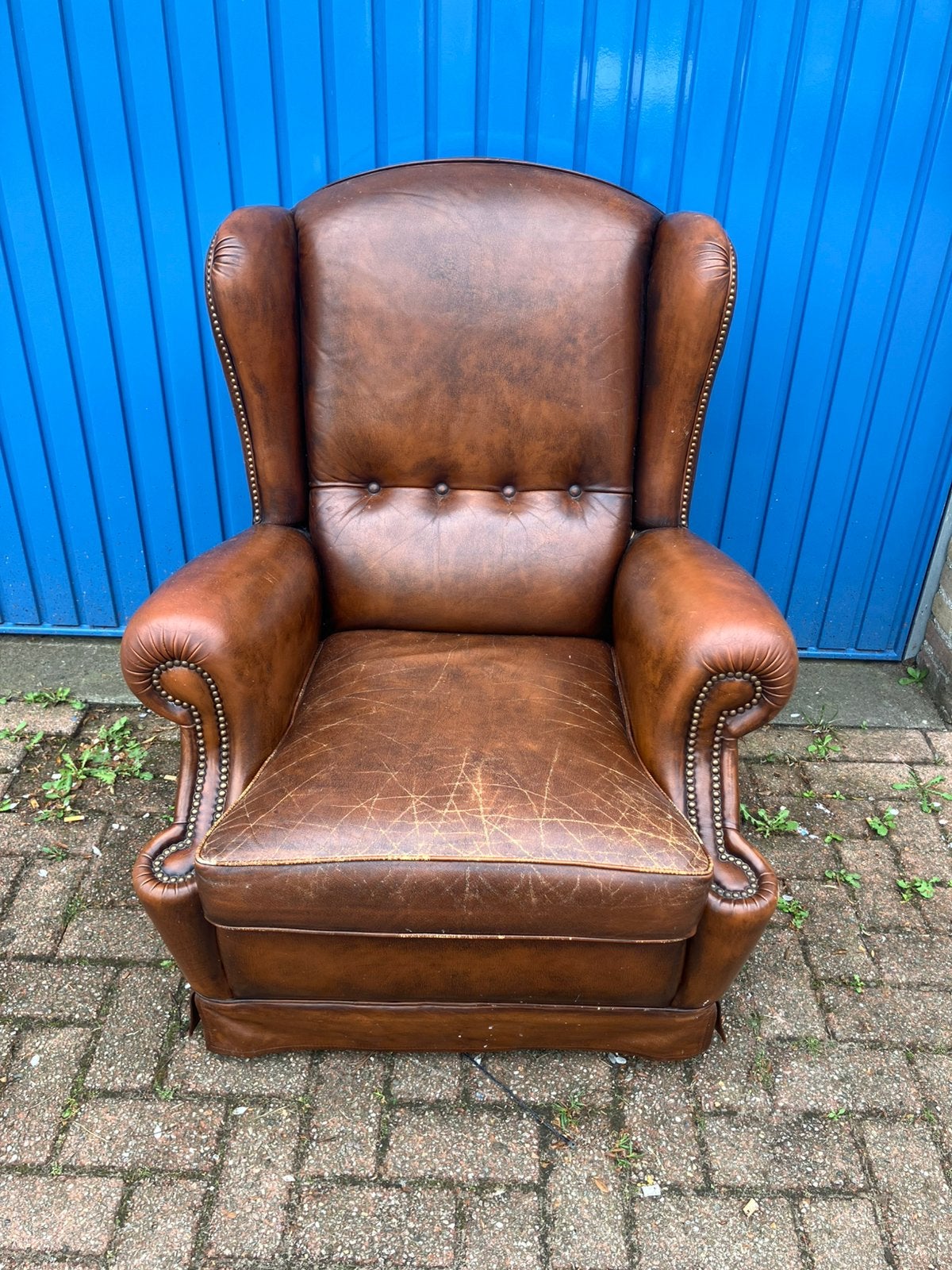 mooie oorfauteuil leer cognac chesterfield, Huis en Inrichting, Fauteuils, Ophalen, Chesterfield, Zo goed als nieuw, 75 tot 100 cm