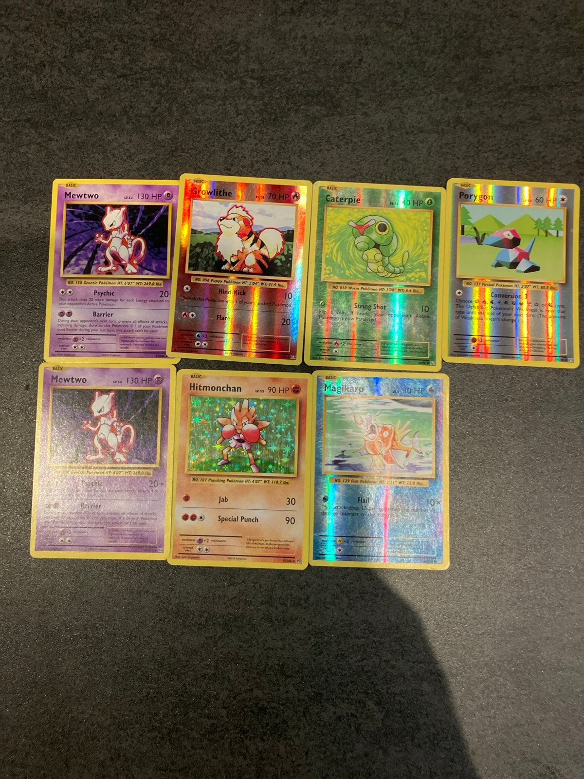 Pokémon kaarten: Mewtwo, Growlithe, Caterpie, Porygon, Hitmo, Ophalen, Gebruikt, Meerdere kaarten, Foil