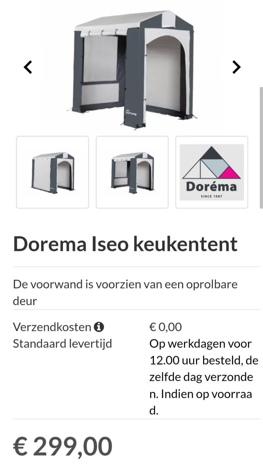 StarCamp Dorema Iseo Keukentent / Schuur Tent, Caravans en Kamperen, Ophalen, Zo goed als nieuw