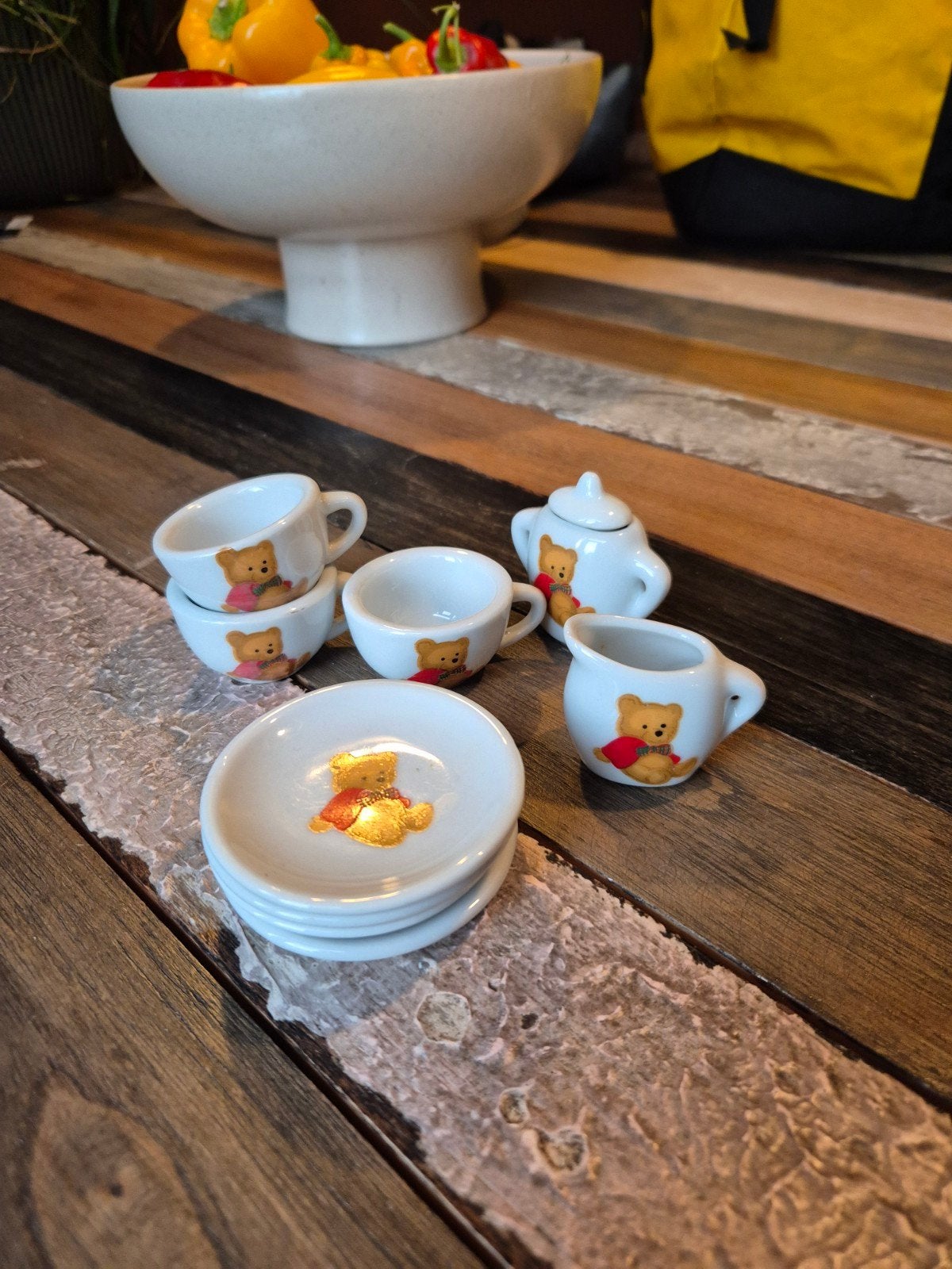 Miniatuur theeserviesje met beertjes - 7-delig, Antiek en Kunst, Ophalen