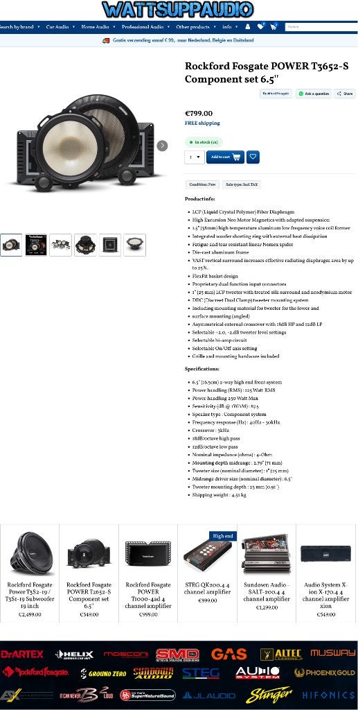 Rockford Fosgate POWER T3652-S 16.5cm / 6.5'' Composet, Audio-design, Nieuw, Am Breilingsweg 3, 76709 Kronau, Duitsland, Ophalen of Verzenden