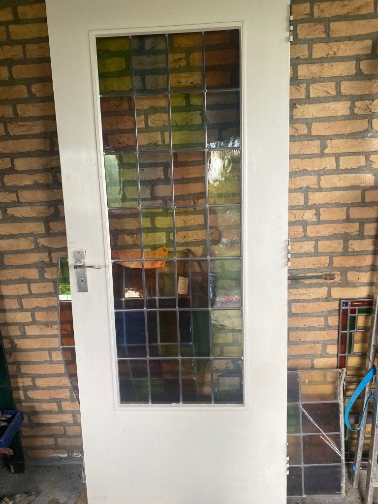 glas in lood binnen deur breed 84, hoog 203, Ophalen, Gebruikt, Glas in lood, 80 tot 120 cm