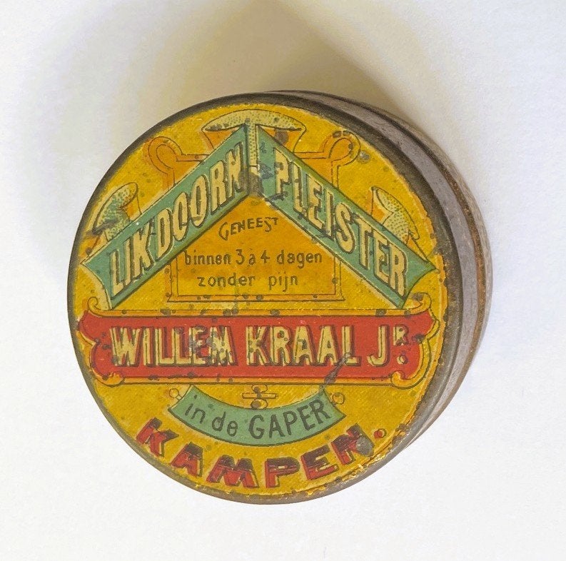 KAMPEN: Willem Kraal - likdoornpleisters blikje - circa 1910, Verzamelen, Blikken, Verzenden, Gebruikt, Overige, Overige merken